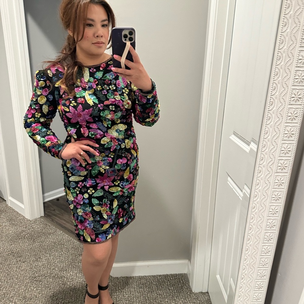 vintage sequin dress jewel color floral